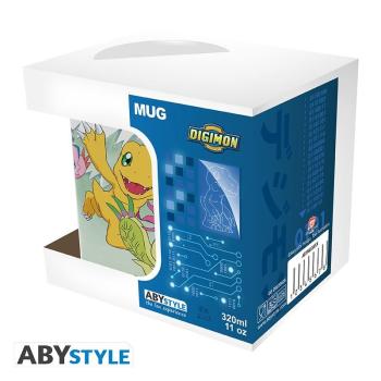 DIGIMON - Tasse "Digis"  Agumon, Palmon, Gabumon, Gatomon, Patomon, Biyomon, Gomamon, Tentomon sind bei Ihren täglichen Abenteuern immer dabei. Denken Sie mit Nostalgie an diese Kultszene des Animes mit dieser Digimon Tasse!